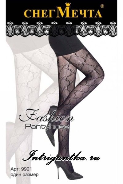 Черные колготки на резинке с узором pantyhose lu9901